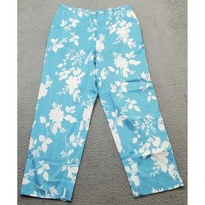 Kate Hill Pants Womens Petite 8P Multi Floral Stretch Flat Front Straight Leg